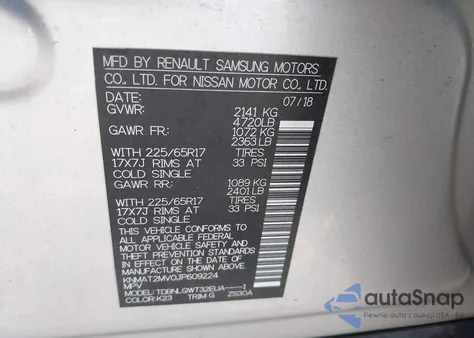 2018 Nissan Rogue Sv из США, поврежденный, VIN KNMAT2MV0JP609224